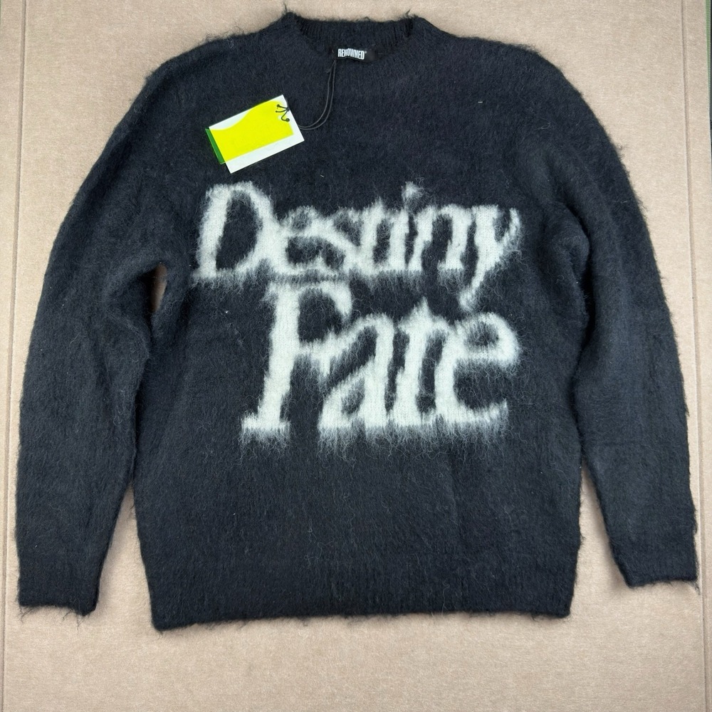 Renowned Sweater L Black Destiny Fate Fuzzy Knit Pullover‎ Grunge Streetwear